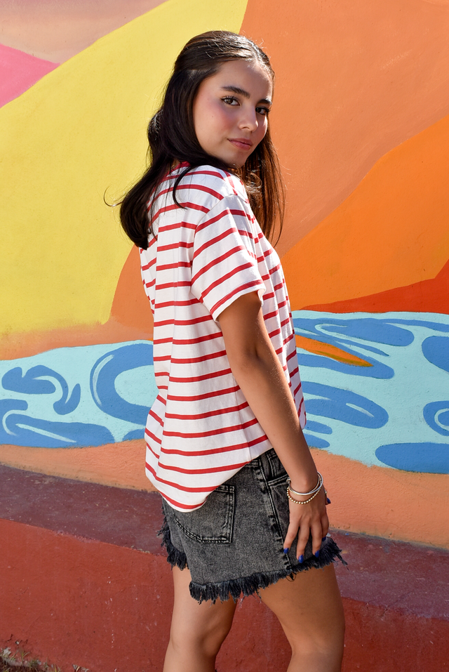 BLUSA A RAYAS BORDADA