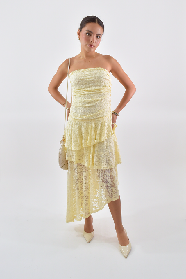 VESTIDO STRAPLESS CON ENCAJE