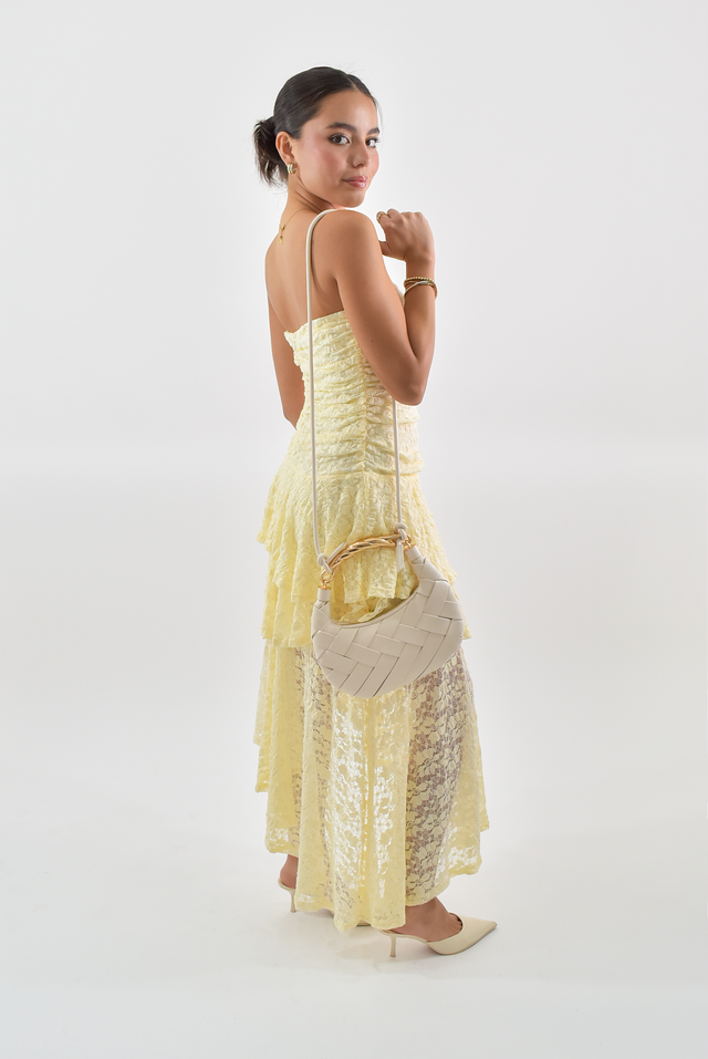 VESTIDO STRAPLESS CON ENCAJE