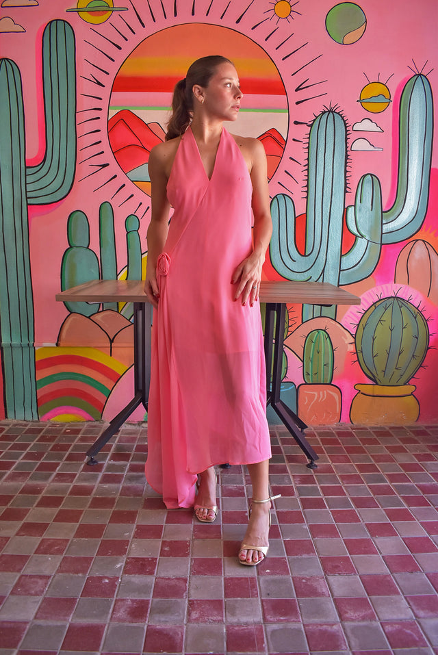 VESTIDO HALTER CON FLOR