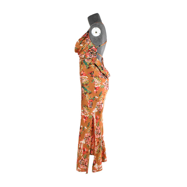 Vestido floral de tirantes con escote y espalda drapeados