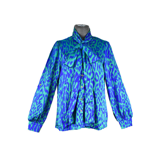 Blusa abotonada con estampado bicolor azul y verde