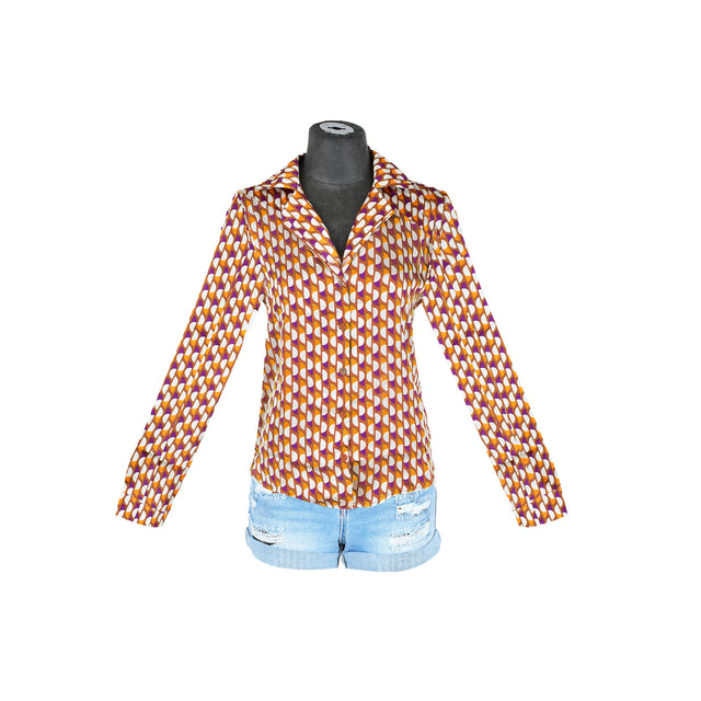 Blusa abotonada con manga larga y estampado geométrico multicolor