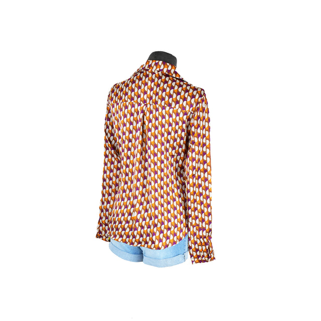 Blusa abotonada con manga larga y estampado geométrico multicolor
