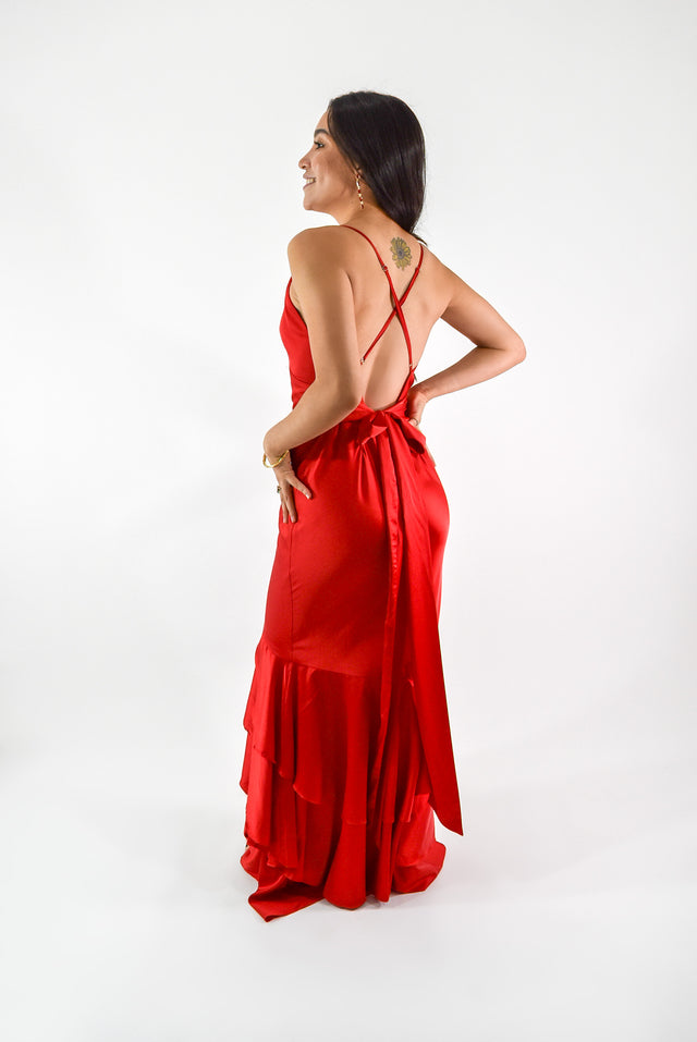 VESTIDO SATINADO CON TIRANTES