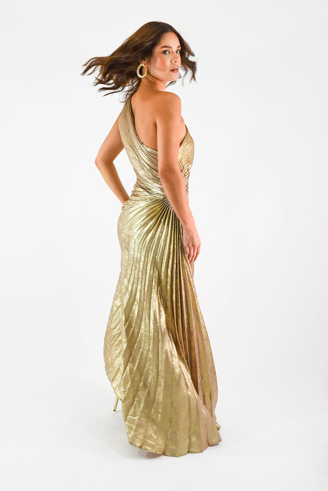 VESTIDO PLISADO CON ABERTURA