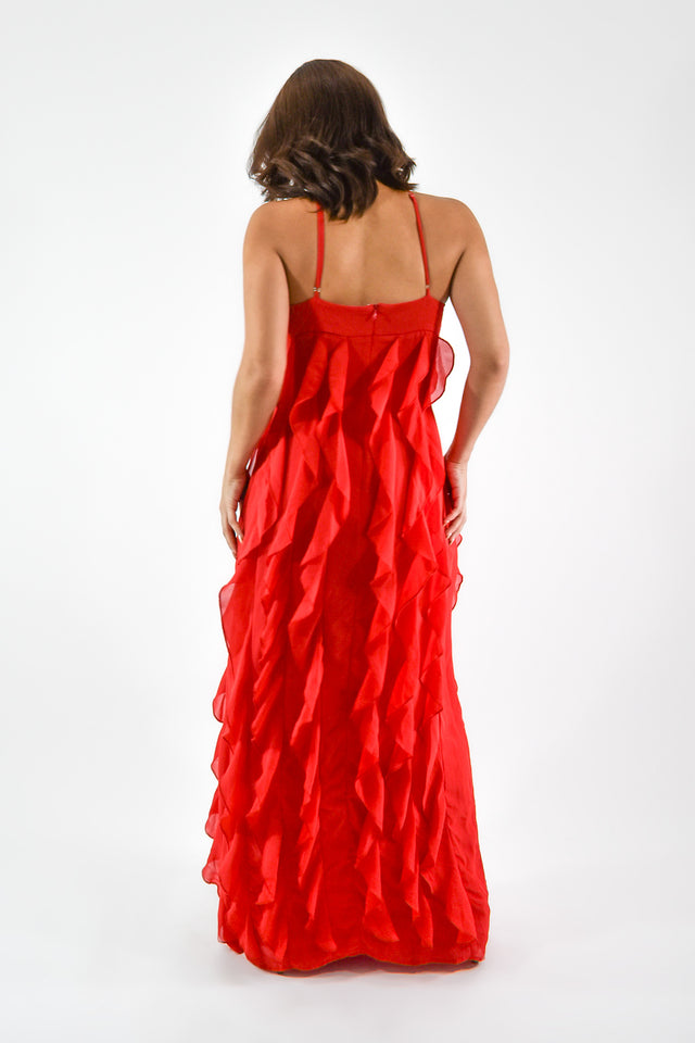 VESTIDO HALTER CON CASCADAS