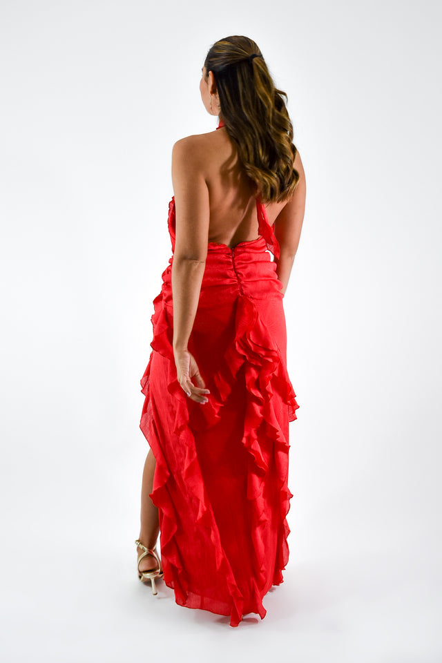 VESTIDO HALTER CON OLANES