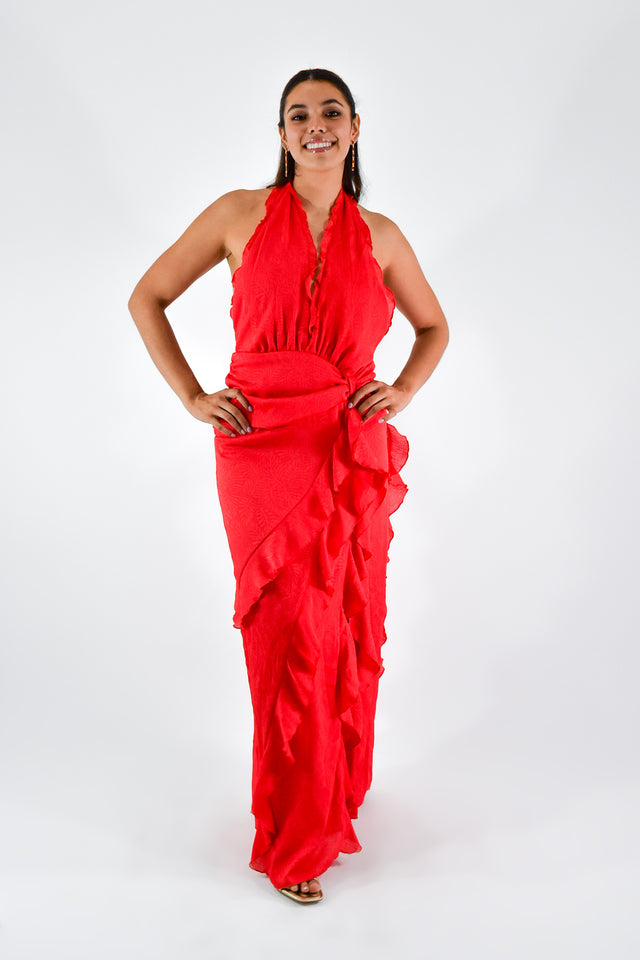 VESTIDO HALTER CON OLANES