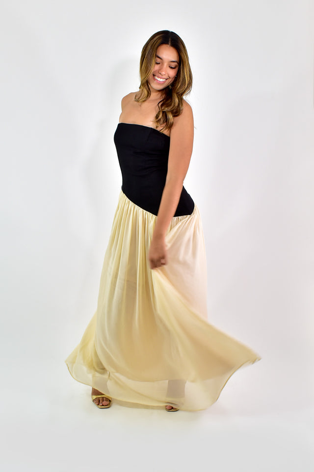 VESTIDO STRAPLESS BICOLOR